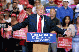 Donald Trump speaking with supporters at a campaign rally at the Phoenix Convention Center in Phoenix, Arizona. October 29, 2016.