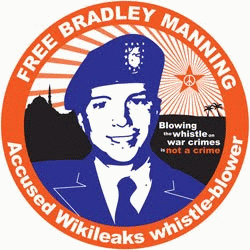 A button urging freedom for Army Pvt. Bradley (now Chelsea) Manning., From ImagesAttr