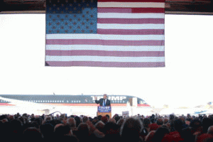 Donald Trump speaking with the media at a hangar at Mesa Gateway Airport in Mesa, Arizona. Dec. 16, 2015., From ImagesAttr
