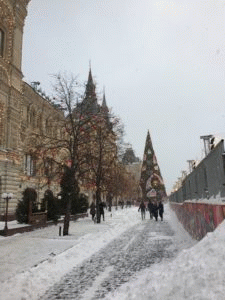 A wintery scene in Moscow, near Red Square.