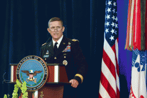 Army Lieutenant General Michael Flynn speaks at the Defense Intelligence Agency change of directorship at Joint Base Anacostia-Bolling, July 24, 2012.