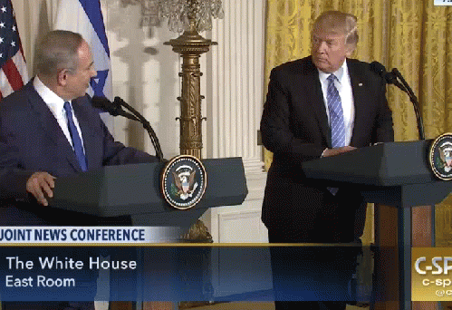 Netanyahu and Trump at joint news conference at White House Wednesday, From ImagesAttr