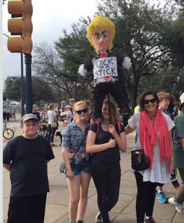 This effigy of Trump, a family project, reads: Dick on a Stick