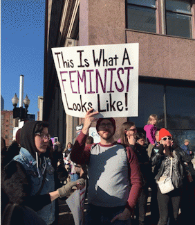 One of the many men at the Women's March in Chicago