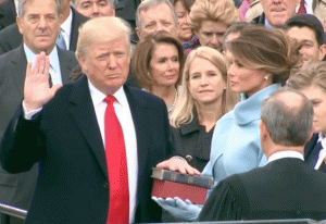 President Donald Trump being sworn in on Jan. 20, 2017.