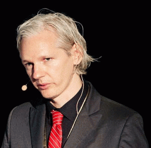 WikiLeaks founder Julian Assange at a media conference in Copenhagen, Denmark., From ImagesAttr