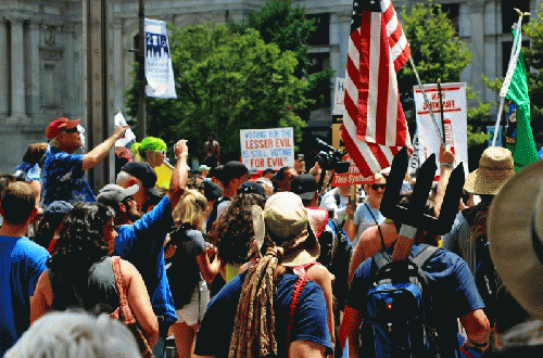 Protesters at the DNC in Philadelphia, July 2016, From ImagesAttr