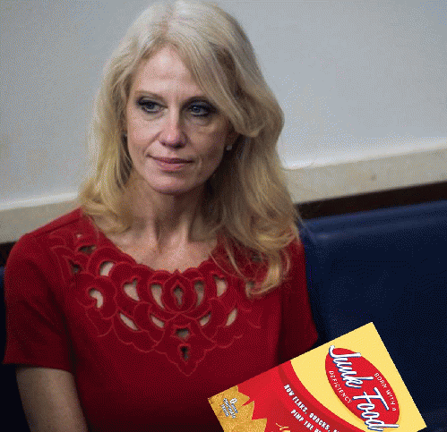 Kellyanne Conway reads Born with a Junk Food Deficiency, From ImagesAttr