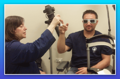 Dr. Z, using a colored lens which alters frequency of incoming light. Dr. Z, using a colored lens which alters frequency of incoming light.
