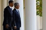 Barack Obama and George W. Bush at the White House.