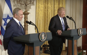 President Donald Trump and Israeli Prime Minister Benjamin Netanyahu at joint press conference on Feb. 15. 2017., From ImagesAttr