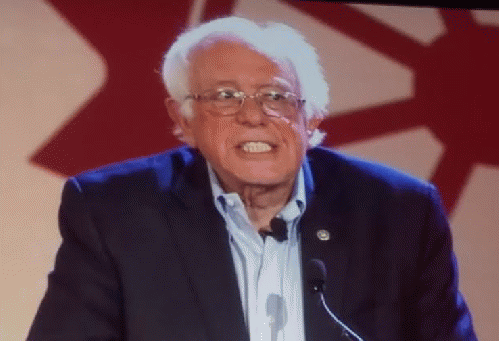 Bernie Sanders-- how he might look being tough when he wants to be friendly