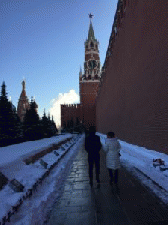 Couple walking along the Kremlin, Dec. 7, 2016.