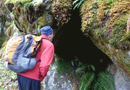 Peering into a cave