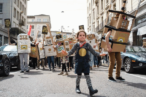 Parade of UBI activists in Zurich, From ImagesAttr