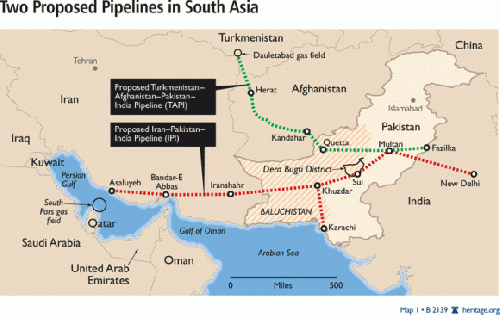 Map of proposed South Asia Pipelines