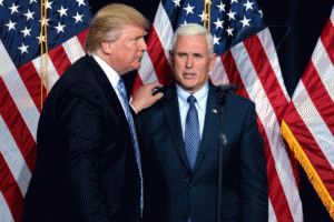 Donald Trump and Governor Mike Pence of Indiana speaking to supporters at an immigration policy speech at the Phoenix Convention Center in Phoenix, Arizona. August 31, 2016.
