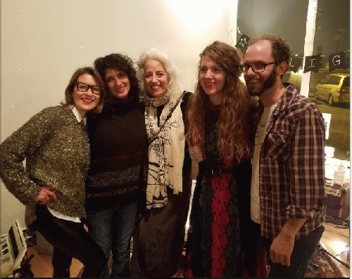Anna Soltys, Ami Saraiya, Margo Rush, Hope Arthur and Kevin Smith at the end of the night at Oggi Chicago Anna Soltys, Ami Saraiya, Margo Rush, Hope Arthur and Kevin Smith at the end of the night at Oggi Chicago
