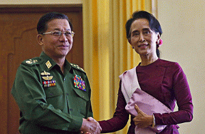 Myanmar Commander-in-Chief of Military Forces Senior General Min Aung Hlang and Nobel Peace Laureate Aung San Suu Ky