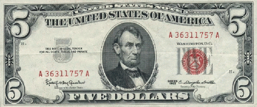 Debt-free 'United States Note' issued by President John Kennedy (note date to right of Lincoln's tie) Debt-free 'United States Note' issued by President John Kennedy (note date to right of Lincoln's tie)