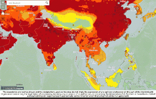 WHO Air Quality Monitor screen-shot of Asia and the Pacific