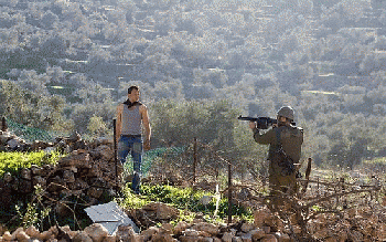 Israeli Soldier Points Gun at Unarmed Palestinian Demonstrator