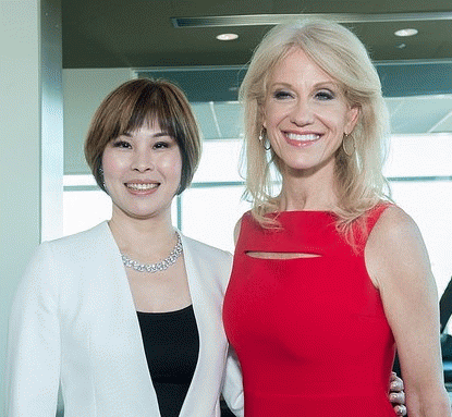 Julian Lin of Taiwan Civil Government and Kellyanne Conway, Counselor to the President, pose together at Washington event, From ImagesAttr