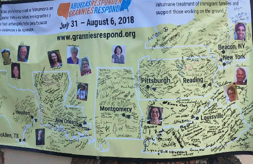 Map of one of four routes taken by Grannies Respond to bring grandmothers and grandfathers to the Mexico border. Map of one of four routes taken by Grannies Respond to bring grandmothers and grandfathers to the Mexico border.