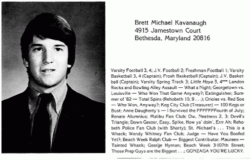 Brett Kavanaugh high school yearbook entry, From ImagesAttr