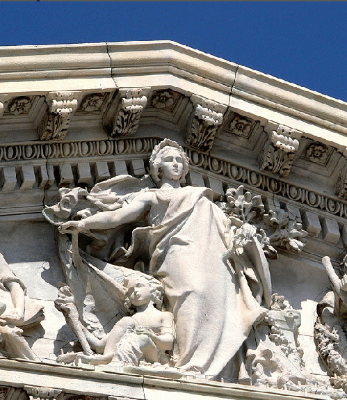 'Peace,' stands as the focal point to the pediment of the Apotheosis of Democracy