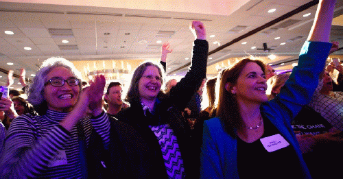 Democrats in Washington State celebrate on Election Night.