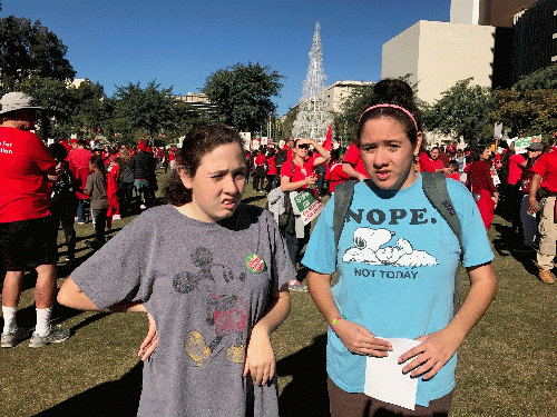 Two of my daughters marching in support of their teachers on December 15
