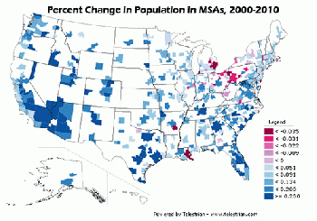 Metro Areas:  Population Change 2000-2010