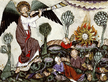Douce Apocalypse - Bodleian Ms180 - p.025 Third trumphet - crop, From WikimediaPhotos