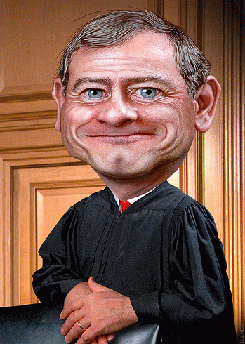 John Roberts - Caricature.  Well at least this man has been around for a while.  But once the Trumpites march up the Supreme Court steps, will he be able to keep that smile on his face?