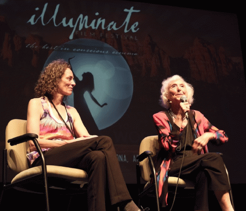 Karen Everett & Barbara Marx Hubbard at the premiere of 'American Visionary: The Story of Barbara Marx Hubbard', Illuminate Festival, Sedona Arizona, 2017