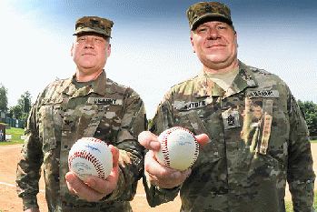 COL Ray Compton and CSM Snyder throw out the first pitch, From FlickrPhotos