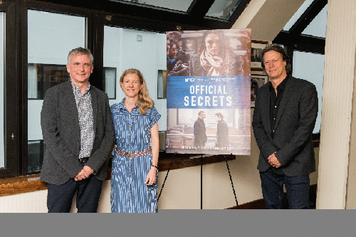 IFC Films' OFFICIAL SECRETS advanced screening with National Whistleblowers Summit + Film Festival at the National Press Club. Right to left: Gavin Hood, Katharine Gun, Martin Bright.