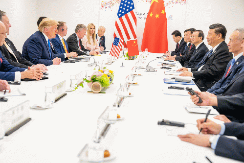 Trump and U.S. team meet with Xi Jinping and Chinese delegation, June 29, 2019, at G-20 in Osaka.