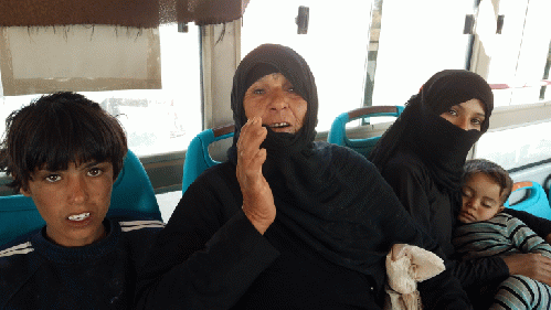 An elderly women evacuated from Rukban complained of hunger due to extremely high food prices. Photo | Eva Bartlett, From Uploaded