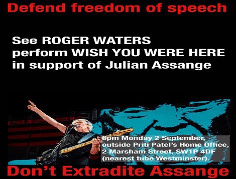 ROGER WATERS TO PERFORM 'WISH YOU WERE HERE' FOR JULIAN ASSANGE OUTSIDE BRITAIN'S HOME OFFICE ON 2 SEPT., From InText