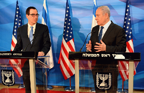 Secretary of the Treasury Steven Mnuchin in meeting with PM Netanyahu, on October 28, 2019.