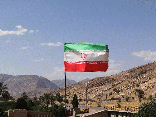 A Iranian flag flies over an archeological site in Bishapur, Iran., From Uploaded