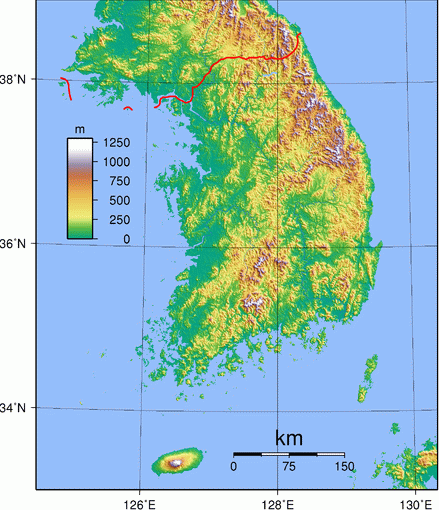 From commons.wikimedia.org: South Korea Topography. From commons.wikimedia.org: South Korea Topography.