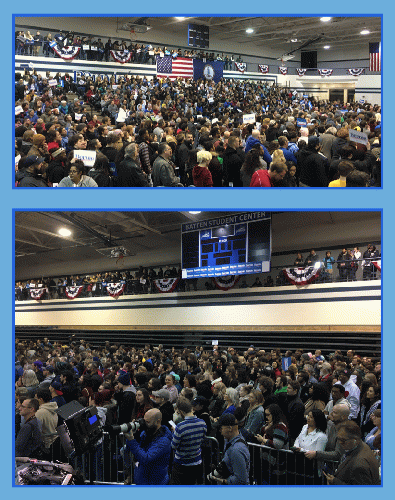 The huge crowd waits for Bernie Sanders to arrive