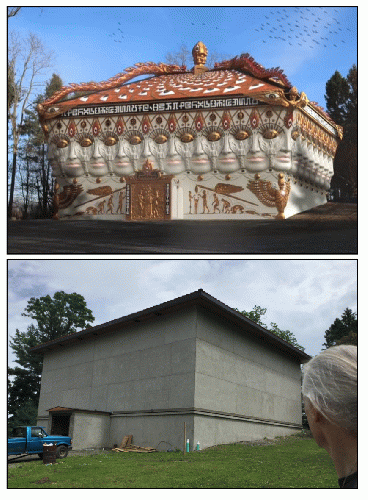 Entheon: Artist's conception (above) and progress as of June 2019 (below0