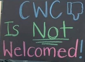 Sign at protest against CWC's co-location plans., From InText