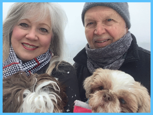 Snow selfie with our fur-babies at home early this year.