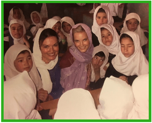 Heidi and Kyleigh with group of female Afghani students in Bam Saray, Afghanistan