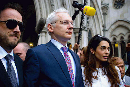 Assange outside UK Supreme Court in 2011., From Uploaded